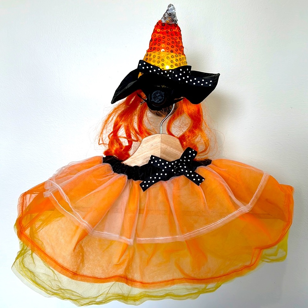 Cute L/XL candy corn witch dog costume